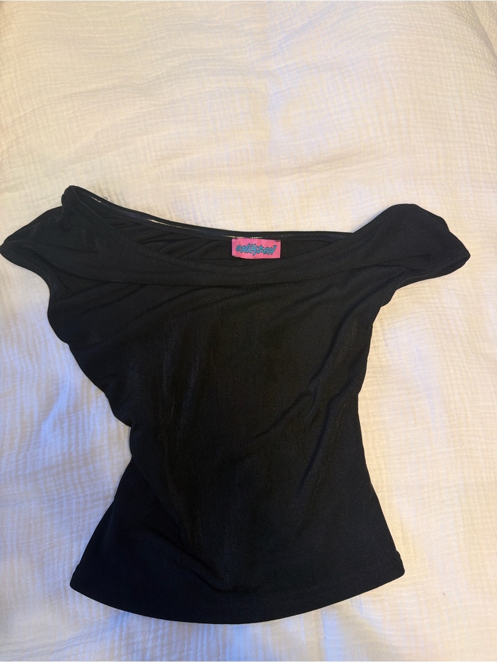 Edikted Black Off-Shoulder Ribbed Top